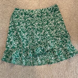Elegant Green Floral Mini Skirt (has shorts under it)